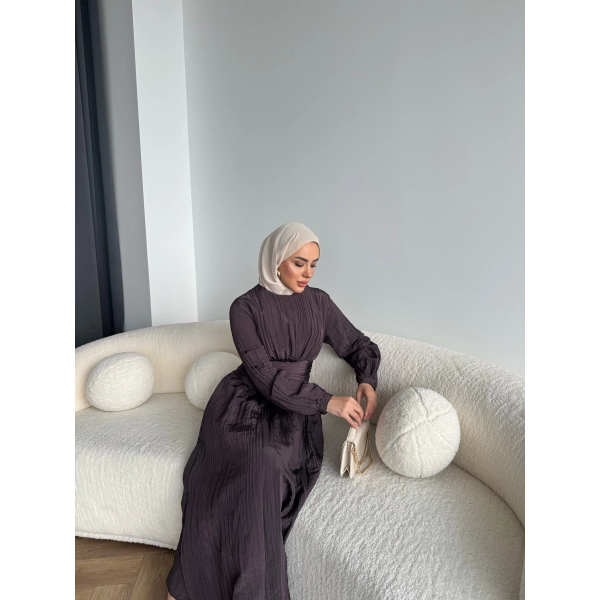 Moi - Özden Bel Detay Elbise - Kahve - ÖN SİPARİŞTİR