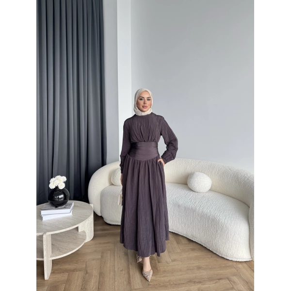 Moi - Özden Bel Detay Elbise - Kahve - ÖN SİPARİŞTİR