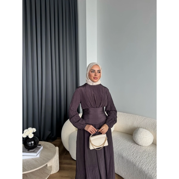 Moi - Özden Bel Detay Elbise - Kahve - ÖN SİPARİŞTİR