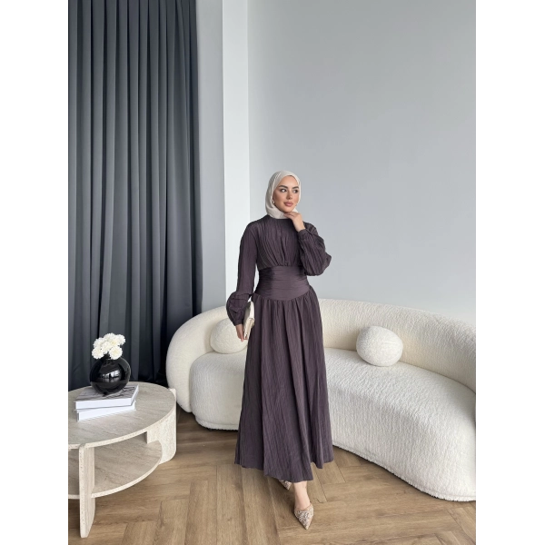 Moi - Özden Bel Detay Elbise - Kahve - ÖN SİPARİŞTİR