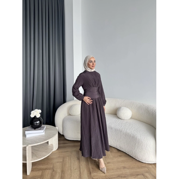 Moi - Özden Bel Detay Elbise - Kahve - ÖN SİPARİŞTİR