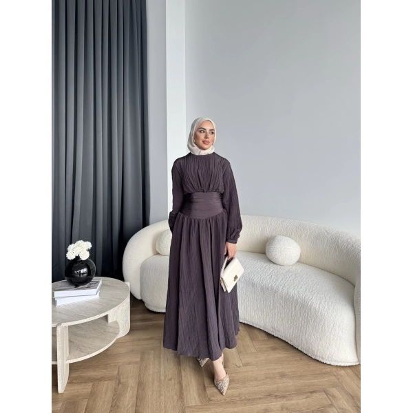 Moi - Özden Bel Detay Elbise - Kahve - ÖN SİPARİŞTİR