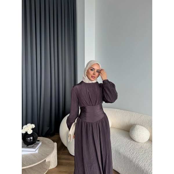 Moi - Özden Bel Detay Elbise - Kahve - ÖN SİPARİŞTİR