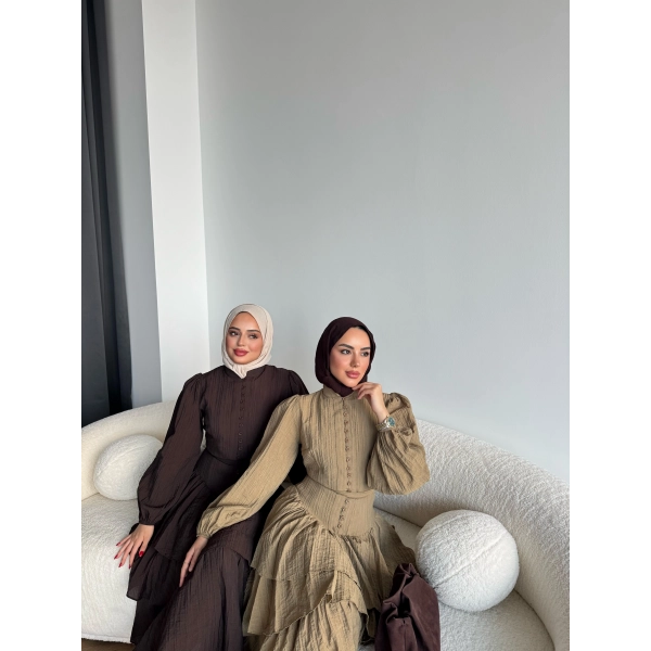 Moi - Selin Kat Kat Elbise - Yeşil