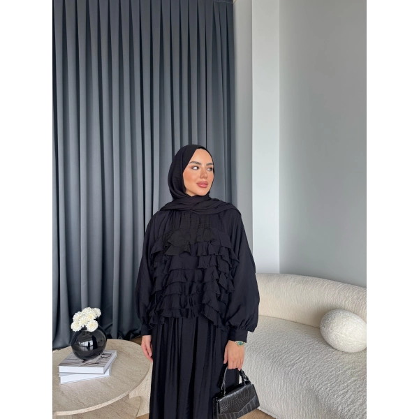 Ng - Kave Fırfırlı Etekli Takım - Siyah