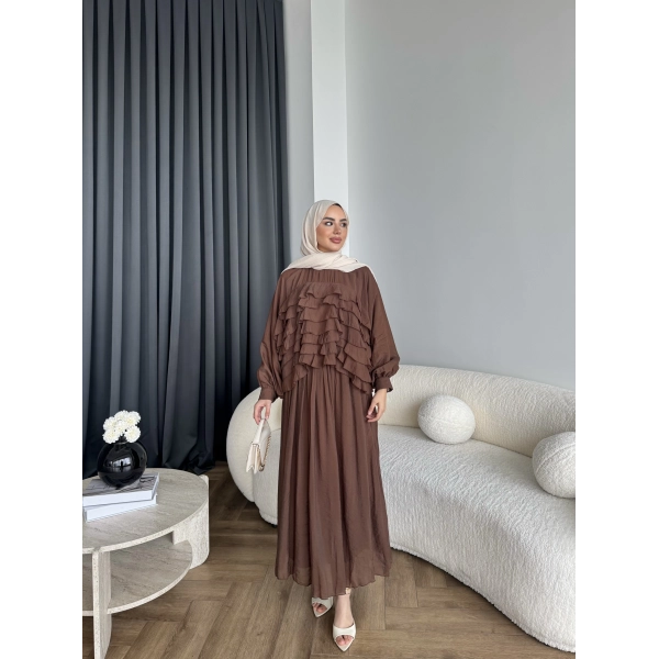 Ng - Kave Fırfırlı Etekli Takım - Kahve