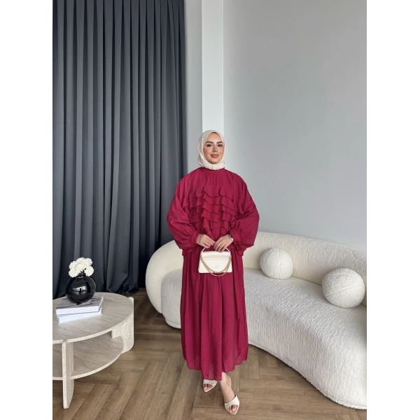 Ng - Kave Fırfırlı Etekli Takım - Bordo