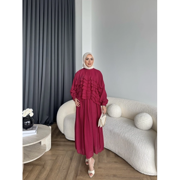 Ng - Kave Fırfırlı Etekli Takım - Bordo