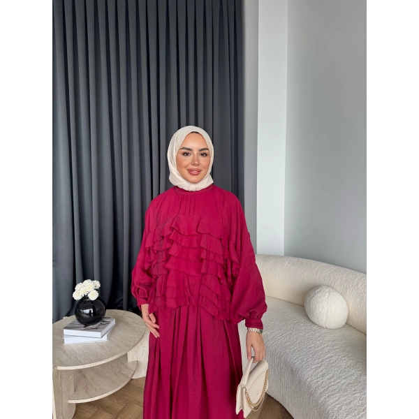 Ng - Kave Fırfırlı Etekli Takım - Bordo