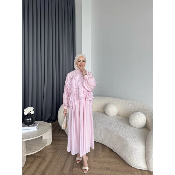 Ng - Kave Fırfırlı Etekli Takım - Pembe