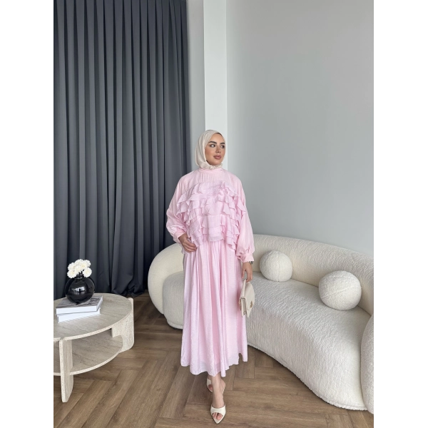 Ng - Kave Fırfırlı Etekli Takım - Pembe