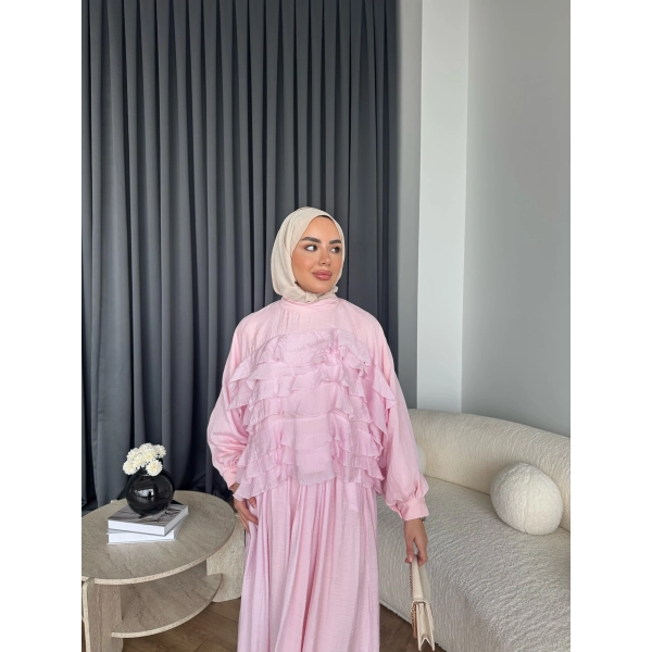 Ng - Kave Fırfırlı Etekli Takım - Pembe