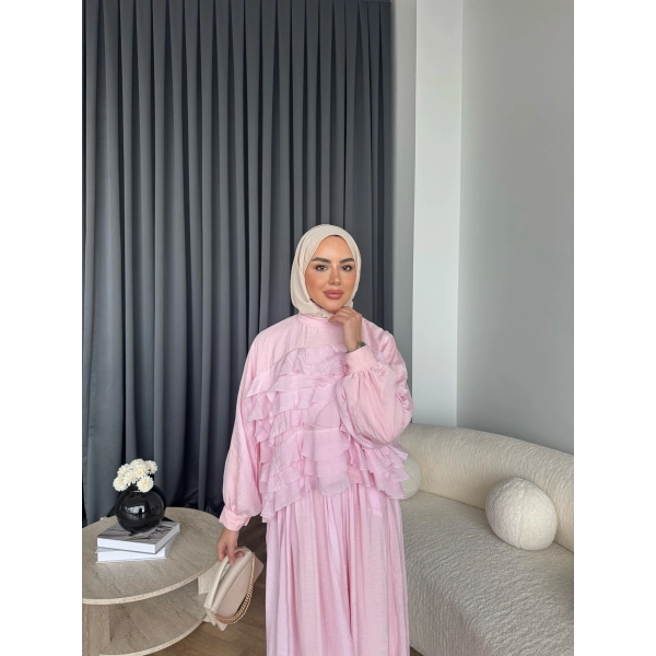 Ng - Kave Fırfırlı Etekli Takım - Pembe