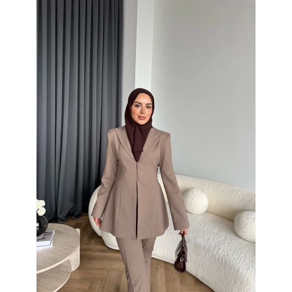 Fuş - Arna Düğme Detay Takım - Kahve