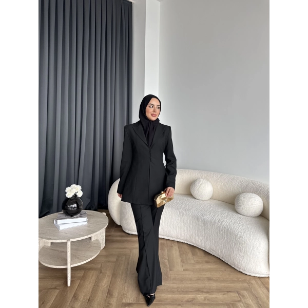 Fuş - Arna Düğme Detay Takım - Siyah