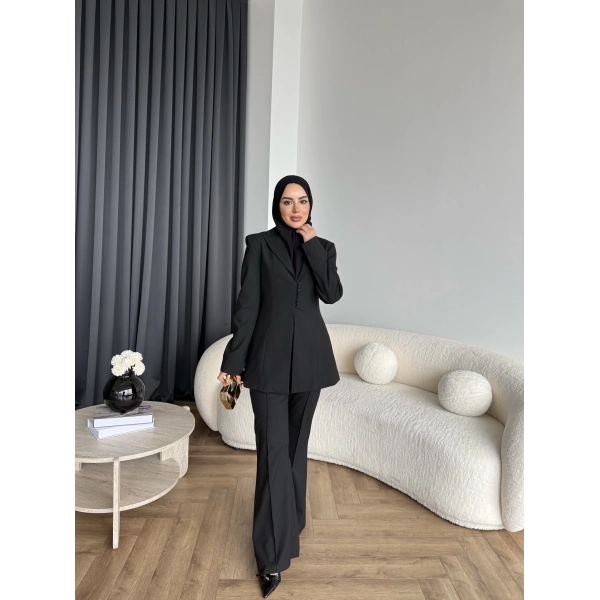 Fuş - Arna Düğme Detay Takım - Siyah