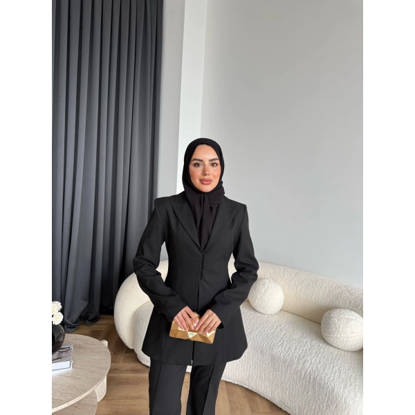 Fuş - Arna Düğme Detay Takım - Siyah