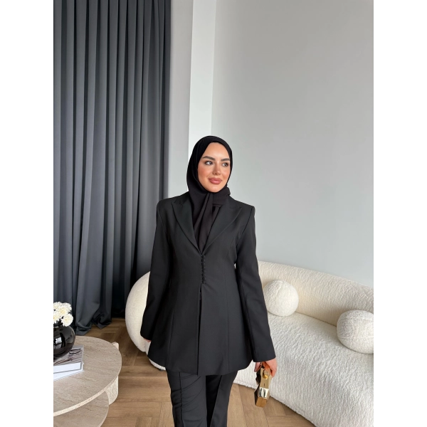 Fuş - Arna Düğme Detay Takım - Siyah