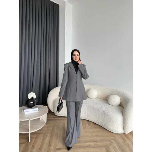 Fuş - Arna Düğme Detay Takım - Gri