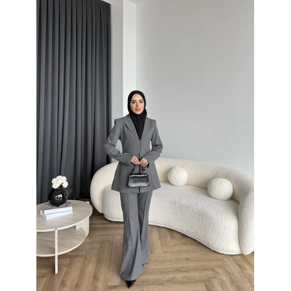 Fuş - Arna Düğme Detay Takım - Gri