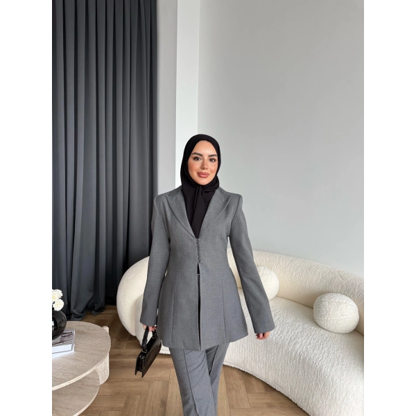 Fuş - Arna Düğme Detay Takım - Gri