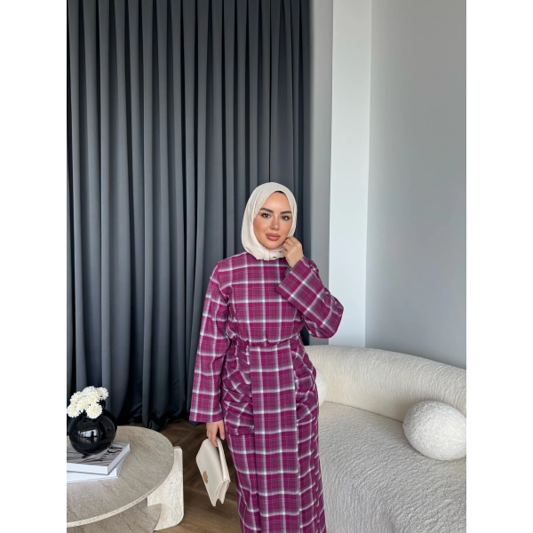 Qu - Carmen Kareli Etekli Takım - Bordo