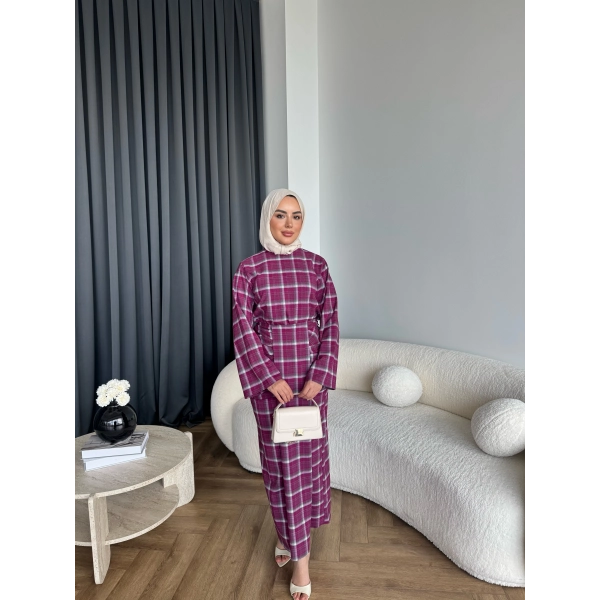 Qu - Carmen Kareli Etekli Takım - Bordo