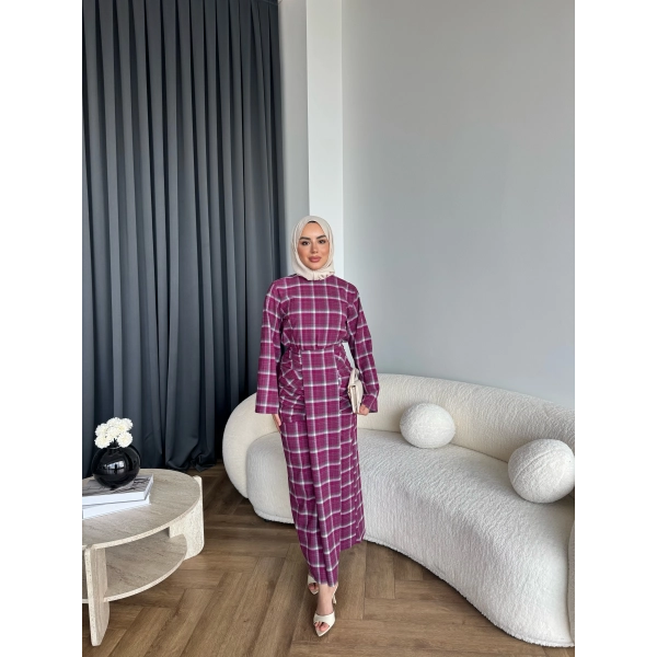 Qu - Carmen Kareli Etekli Takım - Bordo