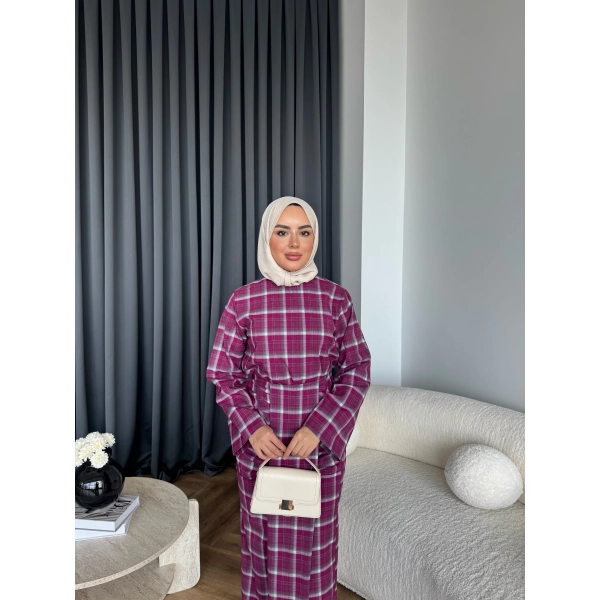 Qu - Carmen Kareli Etekli Takım - Bordo