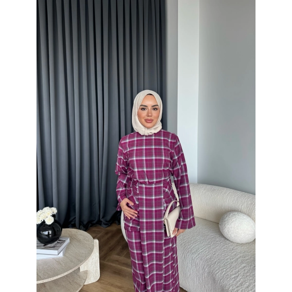 Qu - Carmen Kareli Etekli Takım - Bordo