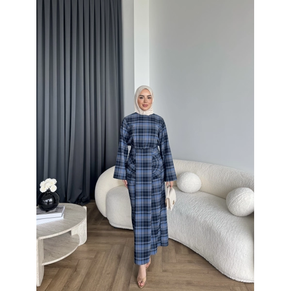 Qu - Carmen Kareli Etekli Takım - Lacivert