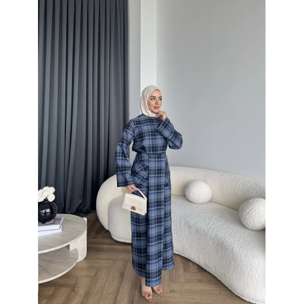 Qu - Carmen Kareli Etekli Takım - Lacivert