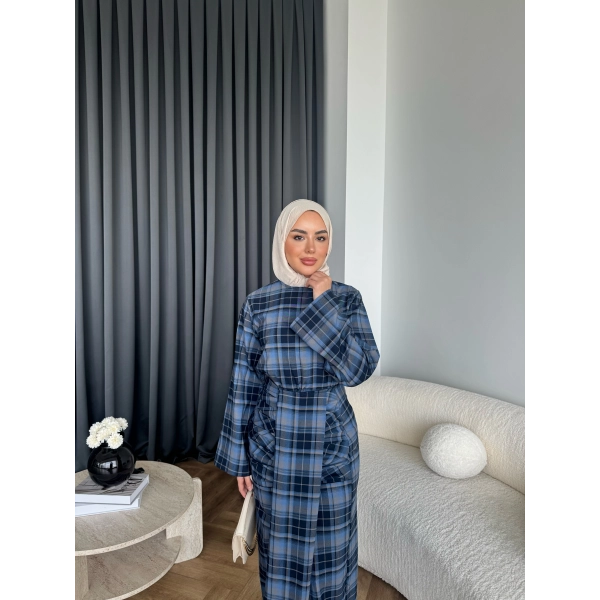 Qu - Carmen Kareli Etekli Takım - Lacivert