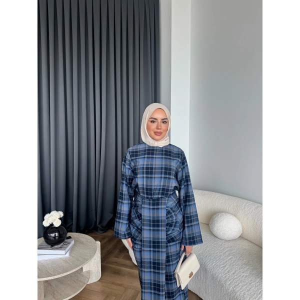 Qu - Carmen Kareli Etekli Takım - Lacivert