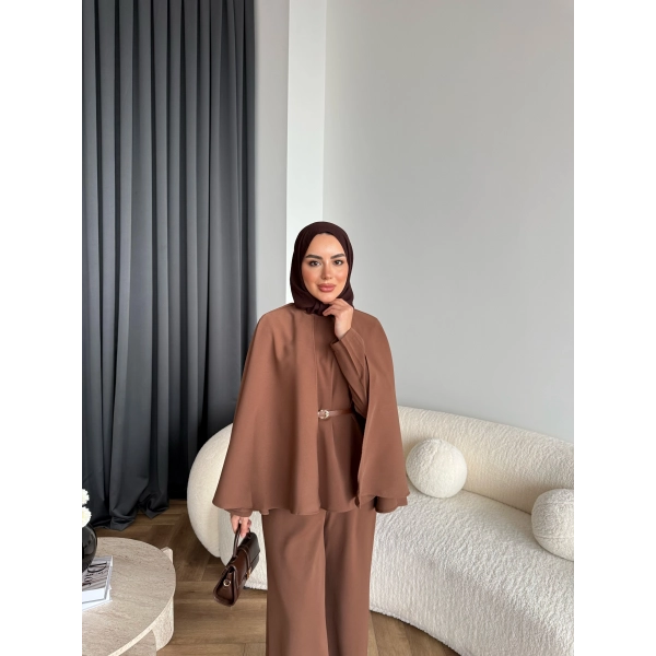 Qu - Polama Pelerinli Takım - Kahve