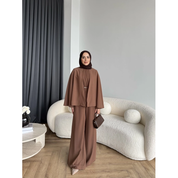 Qu - Polama Pelerinli Takım - Kahve