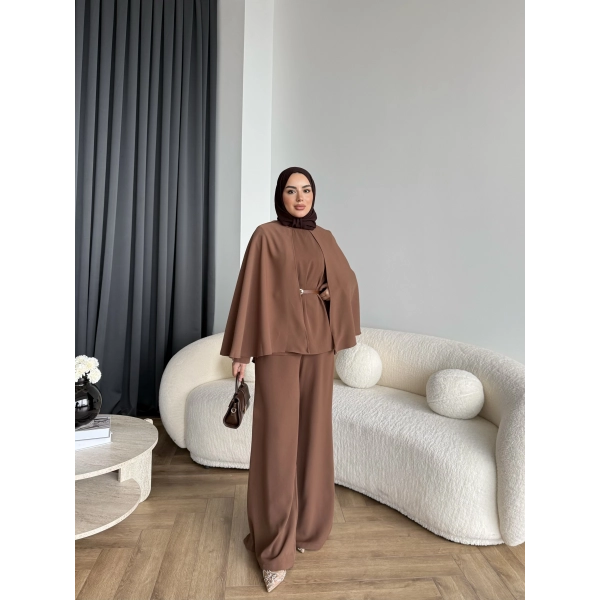 Qu - Polama Pelerinli Takım - Kahve