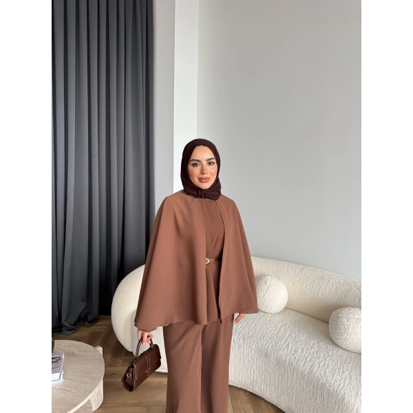 Qu - Polama Pelerinli Takım - Kahve