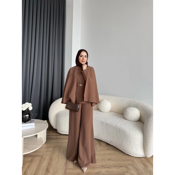 Qu - Polama Pelerinli Takım - Kahve