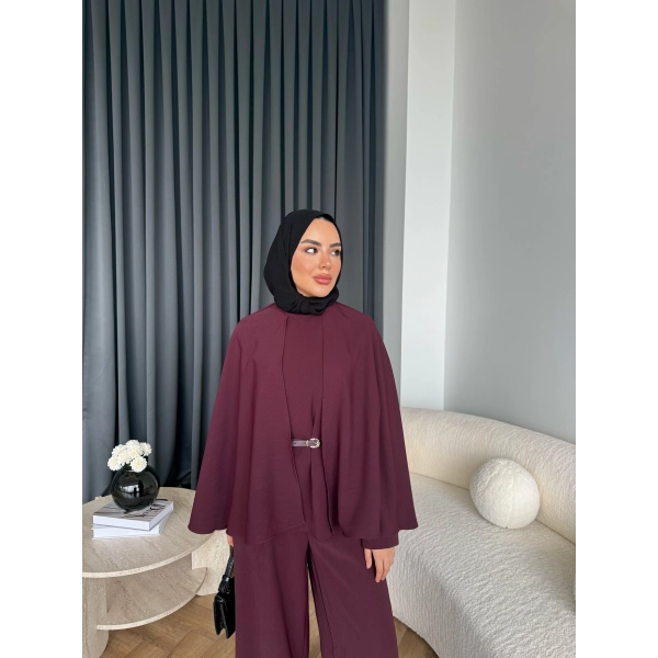 Qu - Polama Pelerinli Takım - Bordo