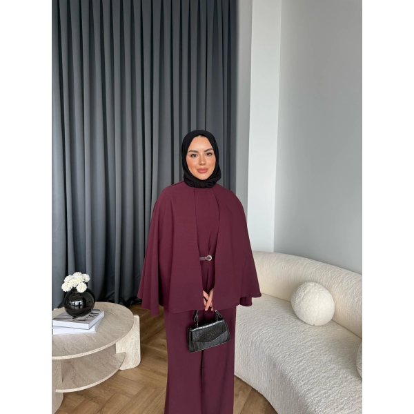 Qu - Polama Pelerinli Takım - Bordo