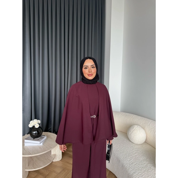 Qu - Polama Pelerinli Takım - Bordo