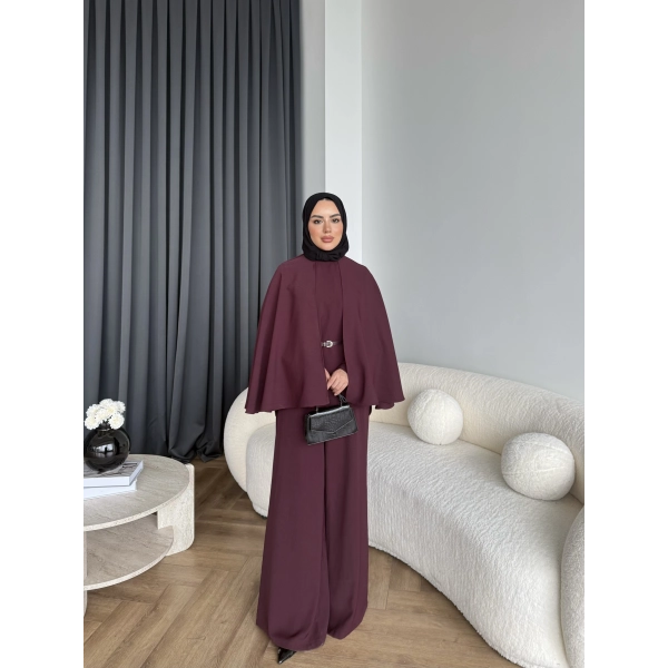 Qu - Polama Pelerinli Takım - Bordo