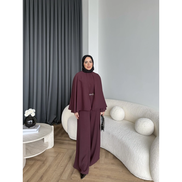 Qu - Polama Pelerinli Takım - Bordo