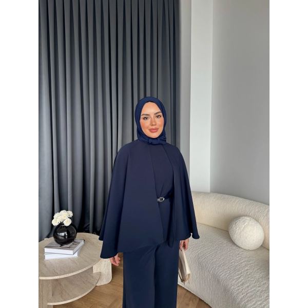 Qu - Polama Pelerinli Takım - Lacivert