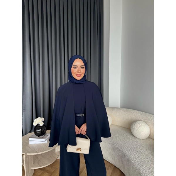 Qu - Polama Pelerinli Takım - Lacivert