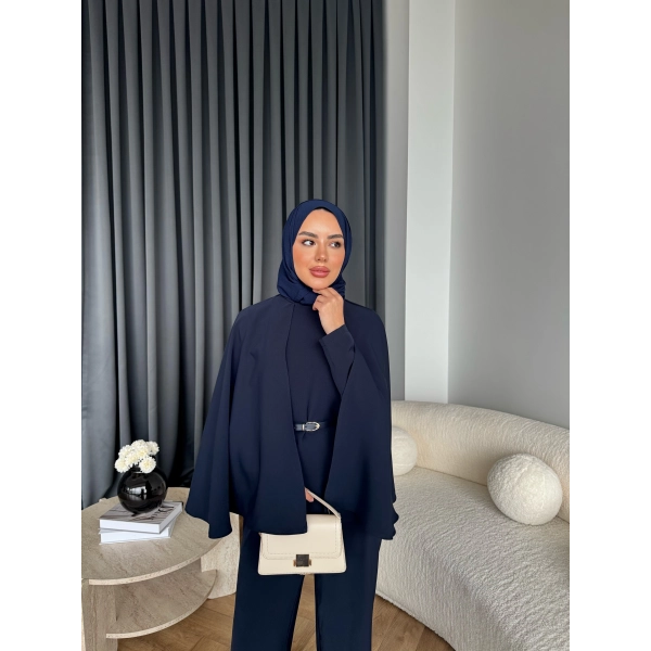 Qu - Polama Pelerinli Takım - Lacivert