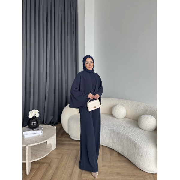 Qu - Polama Pelerinli Takım - Lacivert