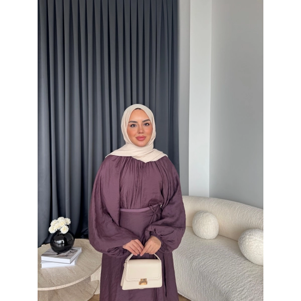 Qu - Balon Kol Etekli Takım - Mürdüm