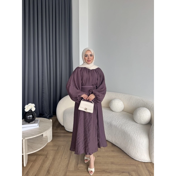 Qu - Balon Kol Etekli Takım - Mürdüm